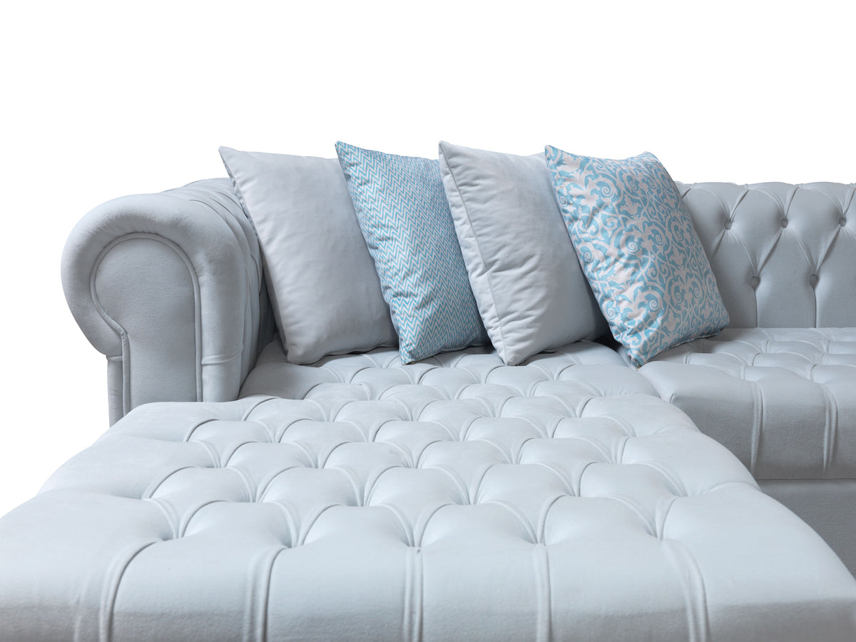 detail view of Emma Pearl Velvet Double Chaise Sectional sectional sofa