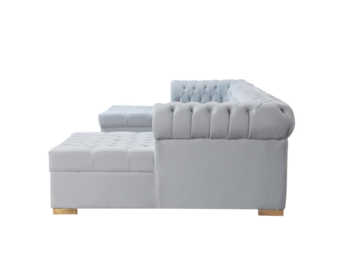 detail view of Emma Pearl Velvet Double Chaise Sectional sectional sofa