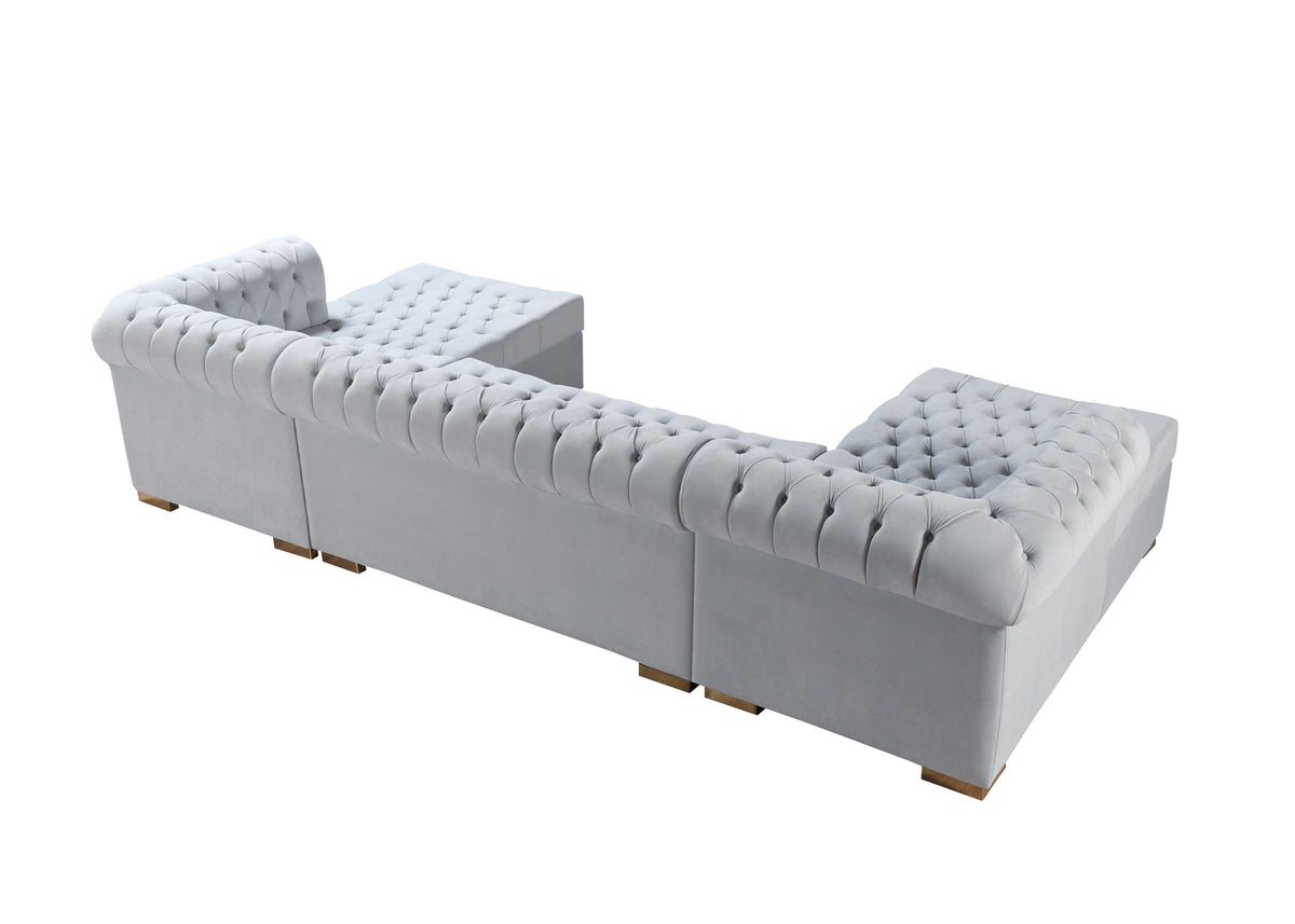 side view of Emma Pearl Velvet Double Chaise Sectional sectional sofa