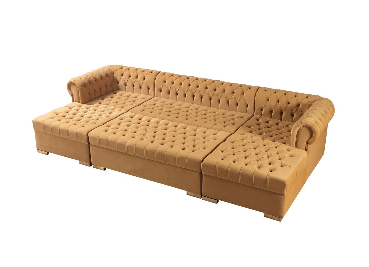 Emma Mustard Velvet Rectangle Ottoman corner angle