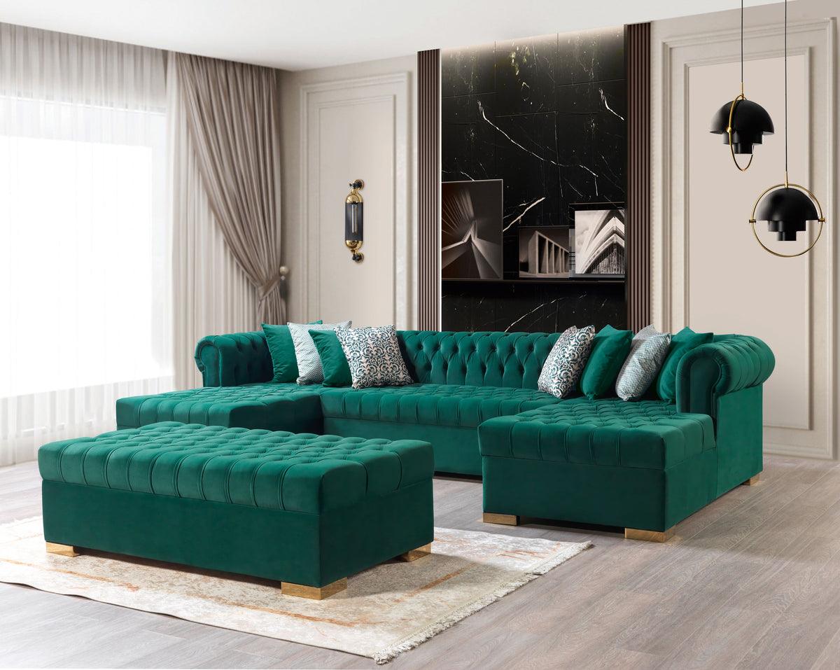 Emma Green Velvet Rectangle Ottoman angled side view
