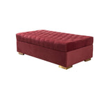 Emma maroon velvet rectangle ottoman side angle
