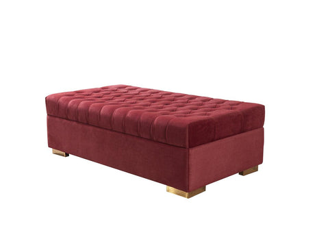 Emma maroon velvet rectangle ottoman side angle