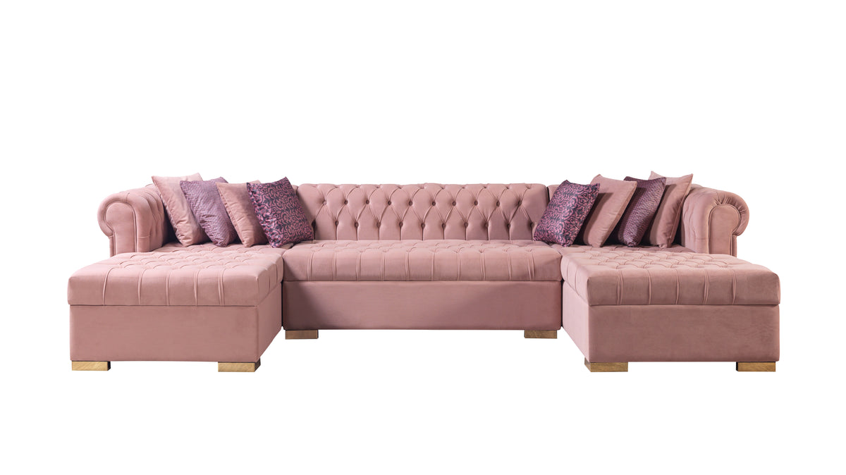Side profile of sectional velvet sofa
