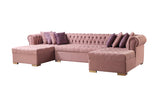 Close fabric detail of pink velvet sectional