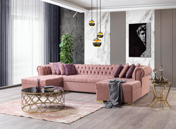 Emma Pink Velvet Double Chaise Sectional sofa main view