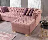 Side angle of Emma Pink Velvet Double Chaise Sectional sofa