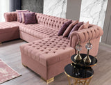 Main front view of Emma Pink Velvet Double Chaise Sectional sofa