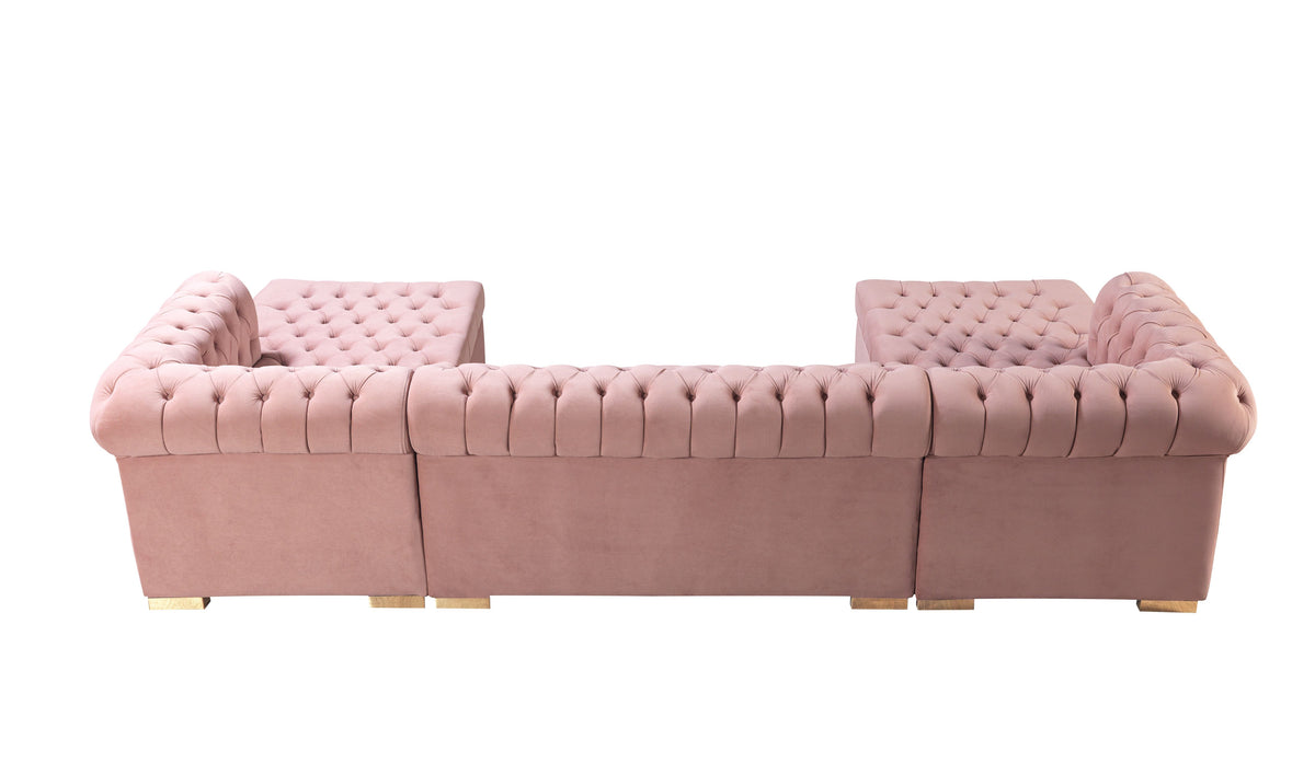Detail view showing sectional sofa frame and upholstery