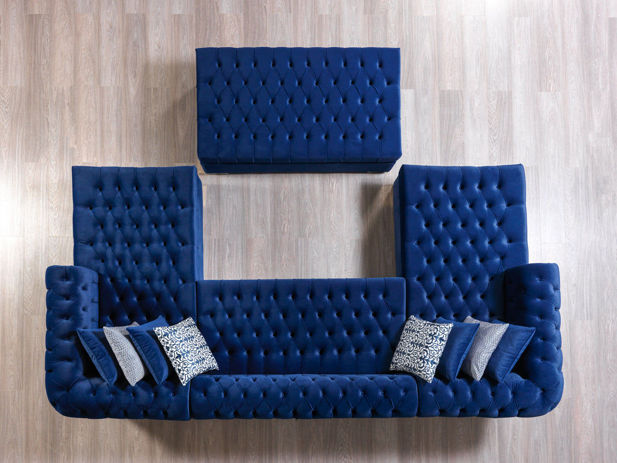 Detailed view of velvet texture on sectional sofa