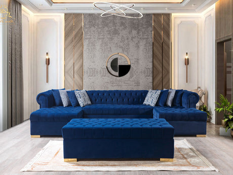 Main frontal view of Emma Navy Velvet Double Chaise Sectional