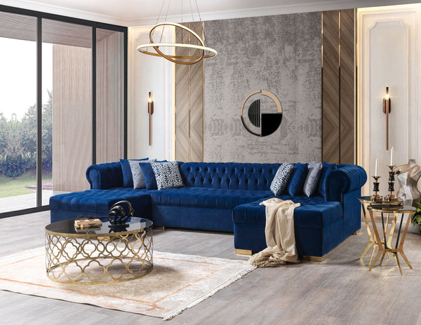 Emma Navy Velvet Double Chaise 136" Sectional Sofa main view