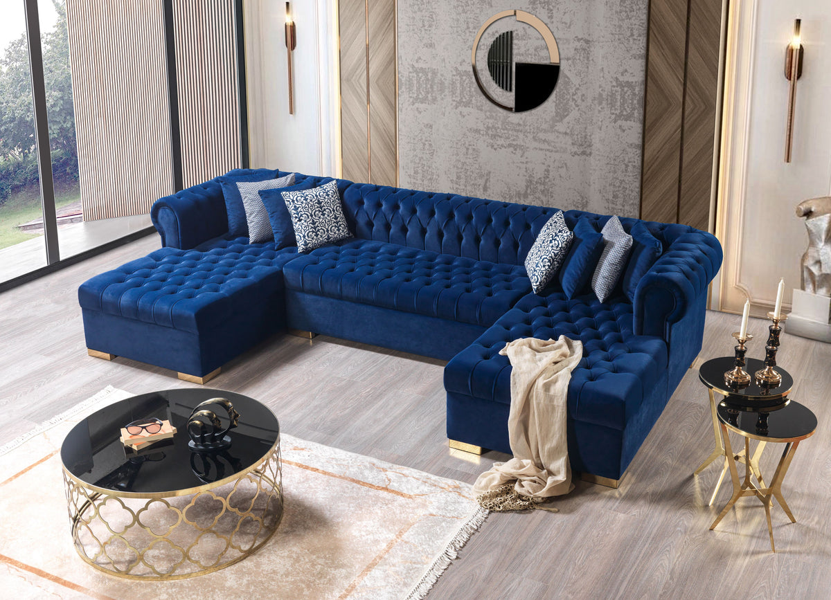 Side angle showcasing chaise length