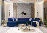 Side view of Emma Navy Velvet Double Chaise 136" Sectional Sofa