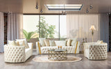 Side view of Sofia Ivory Velvet Accent Chair showing plush seat