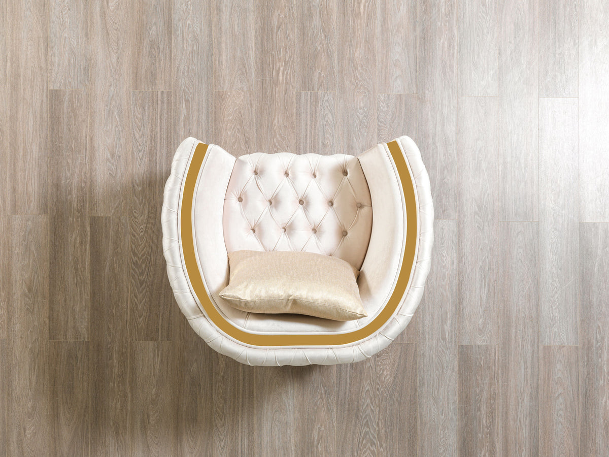 Back view of Sofia Ivory Velvet Accent Chair upholstery
