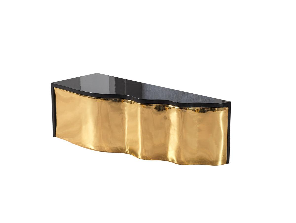 Leah Wood coffee tables - gold frame and black wood surfaces