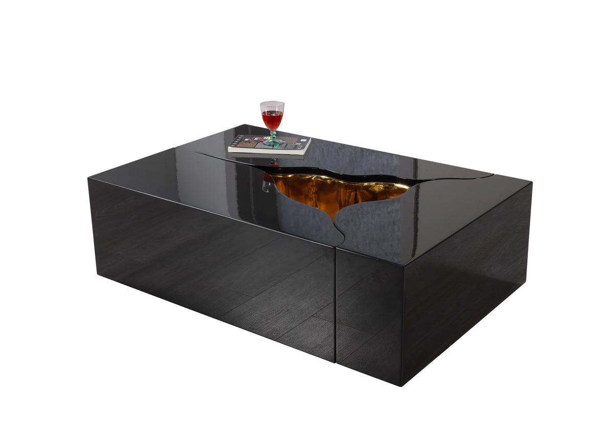 Leah Wood coffee table set with gold metal framing
