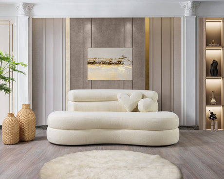 Larissa loveseat in ivory boucle upholstery front view