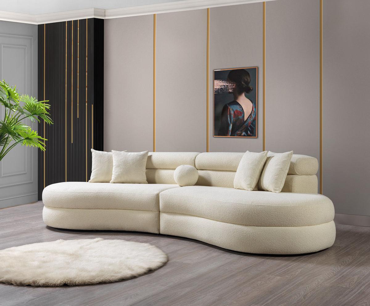 room view of Sandy Ivory Boucle Curved Sectional sectional sofa