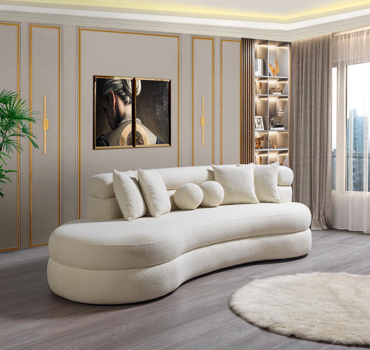 Ivory boucle chaise lounge angled main view