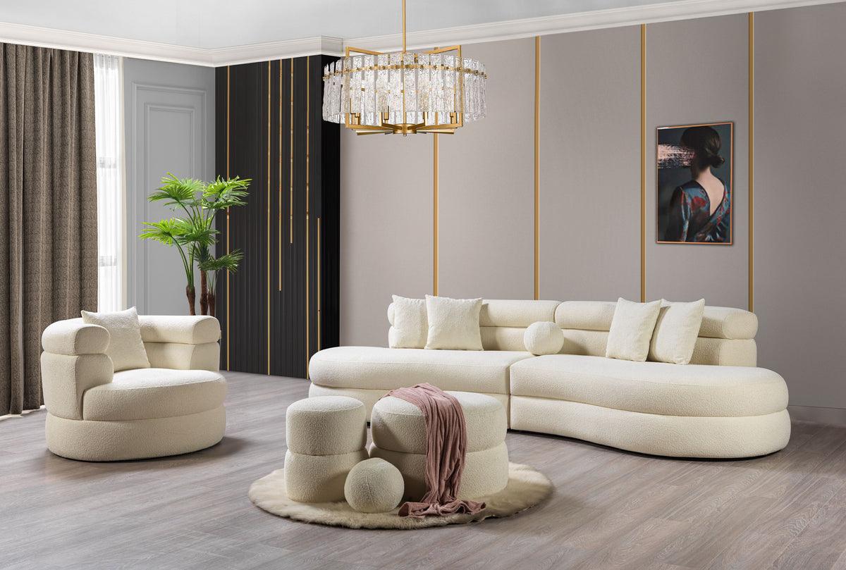 side view of Sandy Ivory Boucle Curved Sectional sectional sofa