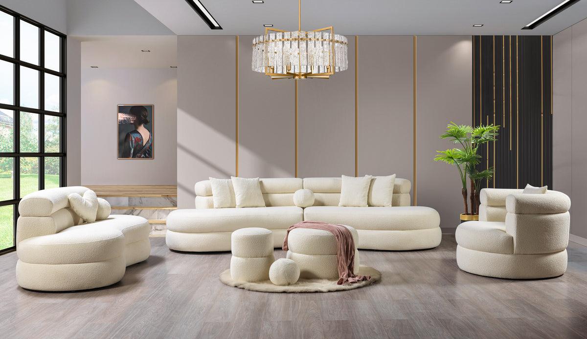 detail view of Sandy Ivory Boucle Curved Sectional sectional sofa