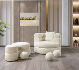 Ivory bouclé fabric texture on Sandy accent stool
