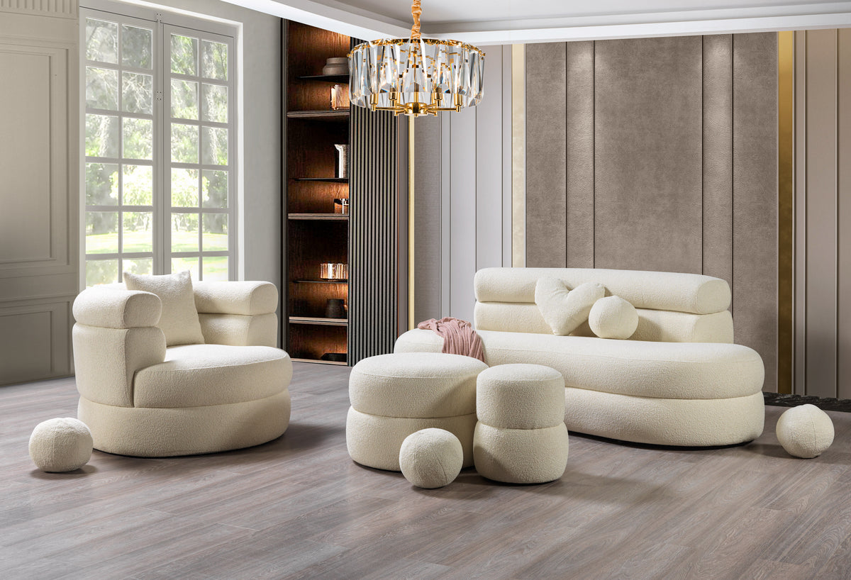 Side view of Larissa loveseat showing hornbeam wood frame