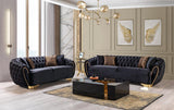 Leah Wood black and gold coffee tables showing gold frame detail