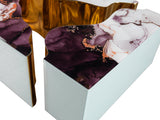 Marble coffee table with decorative items