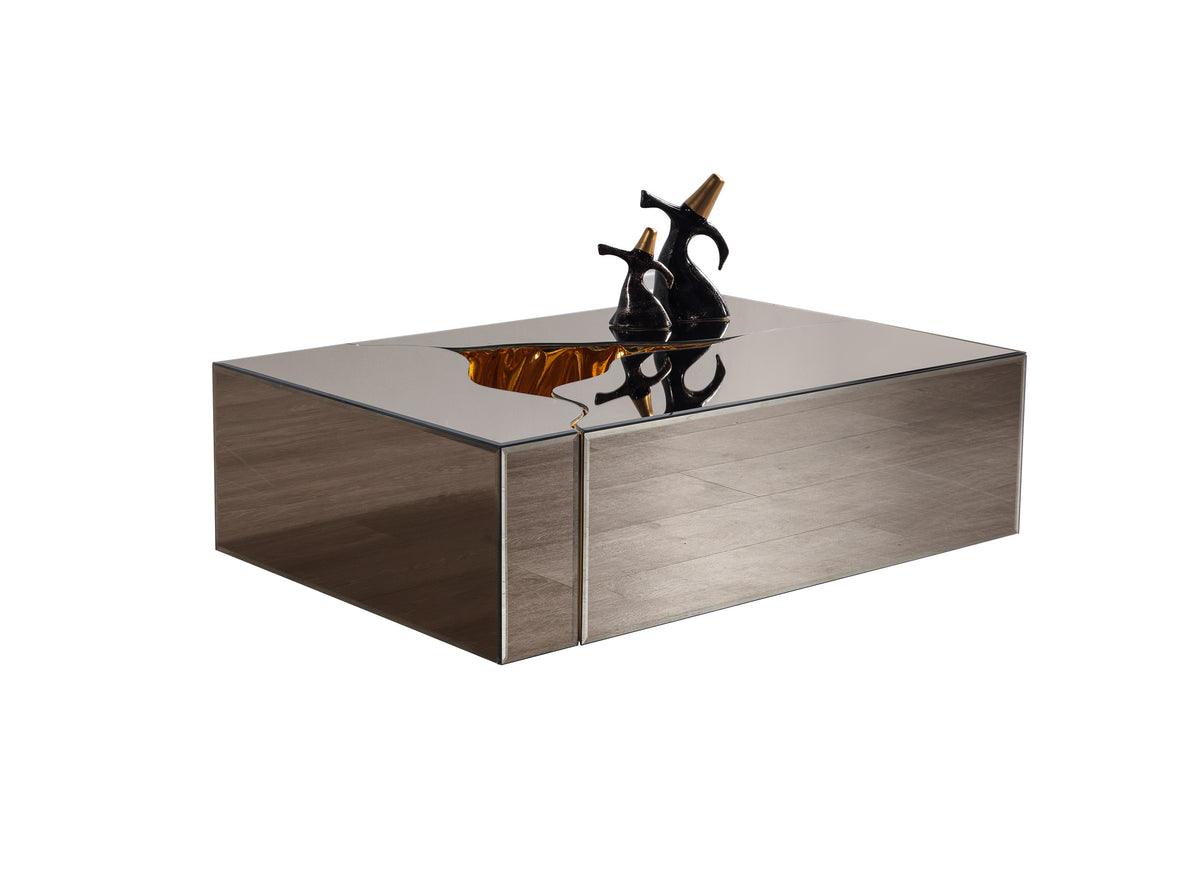 Leah 3-piece bronze and gold glass coffee table set - top view of tables
