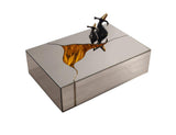 Leah 3-piece bronze and gold glass coffee table set - closeup of glass top and metal frame