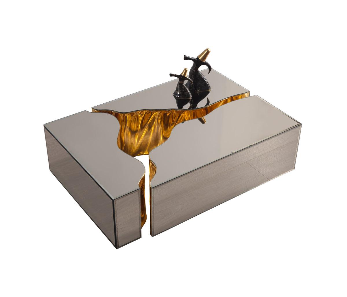 Leah 3-piece bronze and gold glass coffee table set - nesting tables arrangement