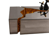 Leah 3-piece bronze and gold glass coffee table set - side angle