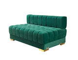 close side view of green velvet chaise
