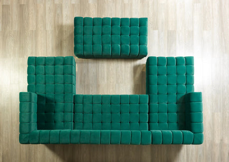 living room view with Mia Green Velvet Double Chaise Sectional sofa