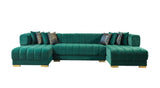 front view of green velvet U-shape sectional sofa
