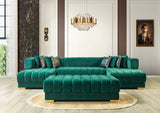 side profile of green velvet sectional sofa