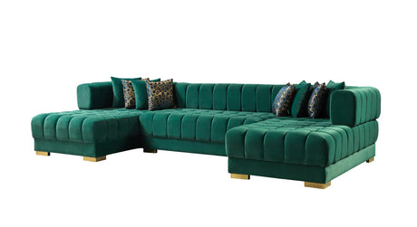 side perspective of Mia Green Velvet Double Chaise sofa