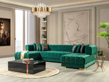 side view of Mia Green Velvet Double Chaise Sectional sofa