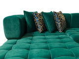 front angle of Mia Green Velvet Double Chaise sofa