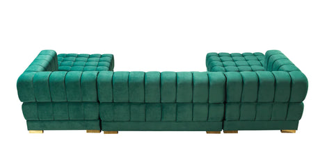 Mia Green velvet sectional full room shot