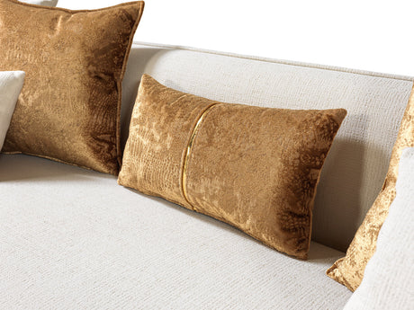 Side view of ivory velvet loveseat