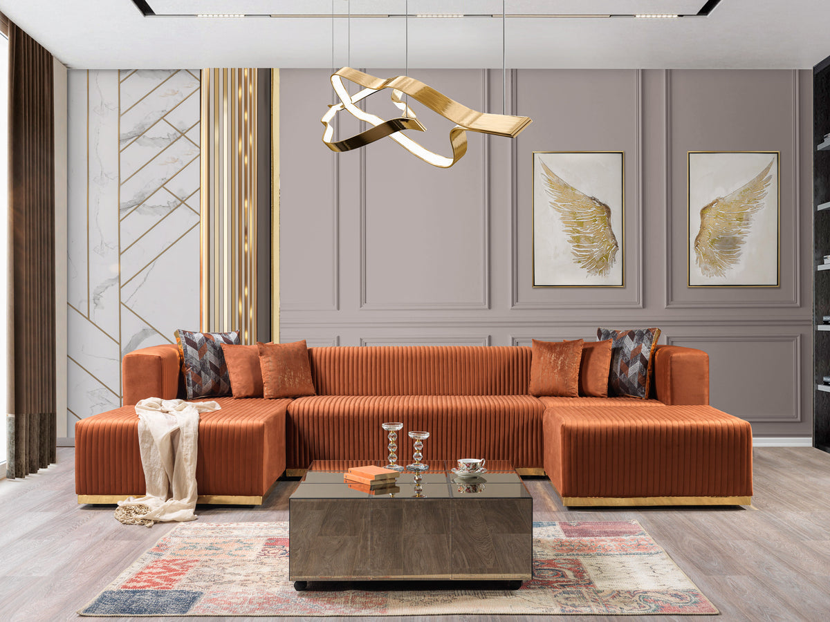 Elizabeth Orange Velvet 4-Piece Sectional sofa main view