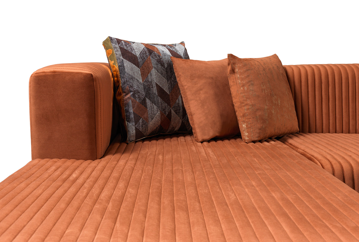 Multiple views of sectional sofa in room