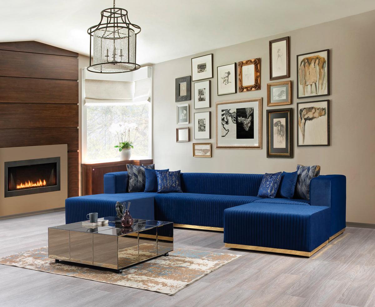 Room view showing Elizabeth Blue Velvet sectional sofa