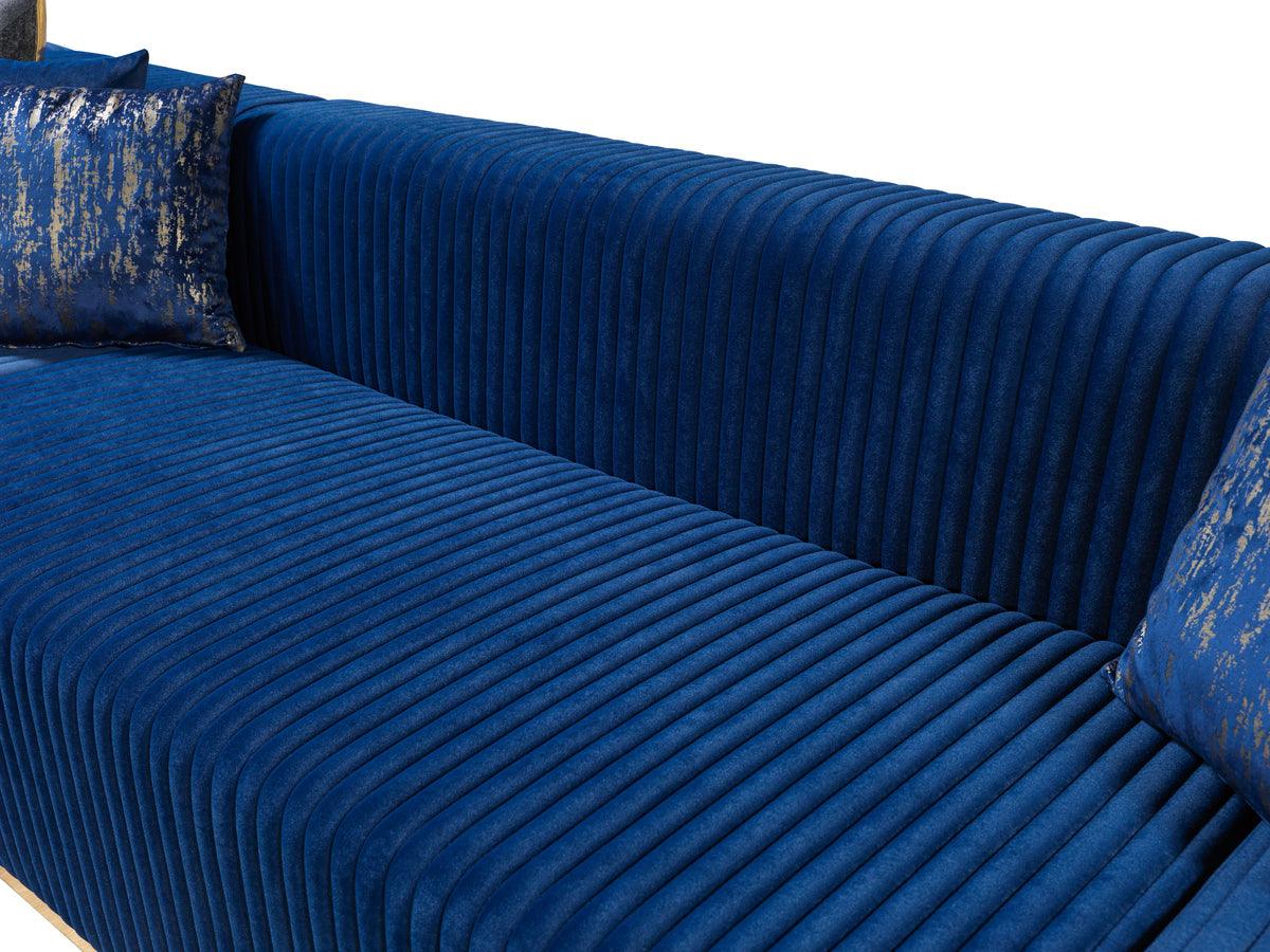 Room arrangement with Elizabeth Blue Velvet sectional sofa