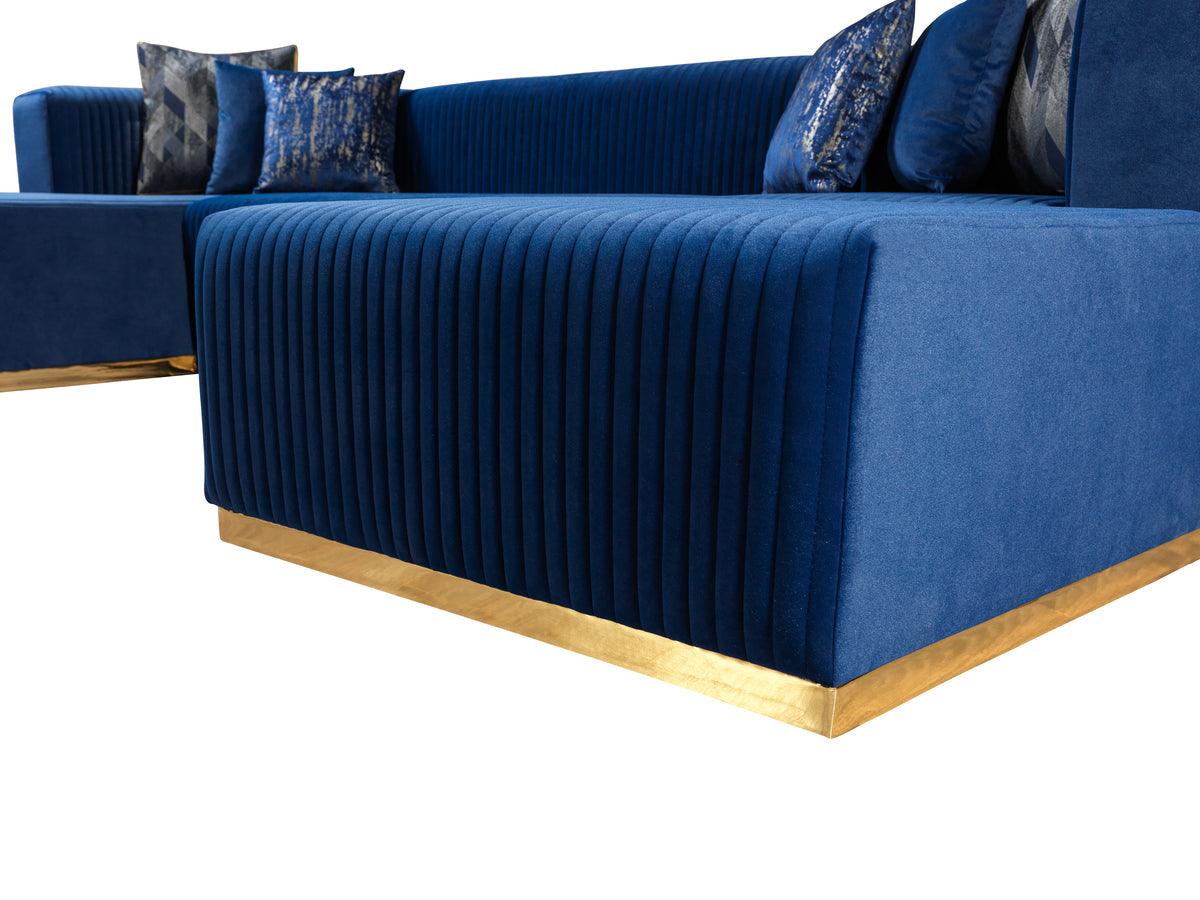 Side perspective of Elizabeth Blue Velvet sectional sofa