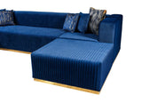 Front view of Elizabeth Blue Velvet sectional sofa